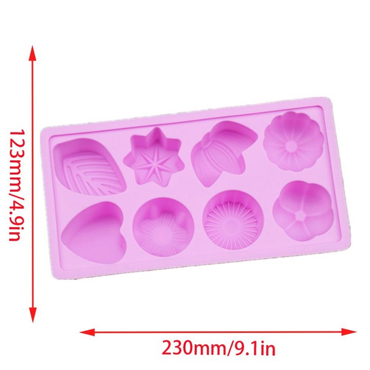 Khuôn Silicon Đổ Socola/Thạch/Đá/Kẹochipchip/Pudding 8 Hình Hoa Lá Trái Tim