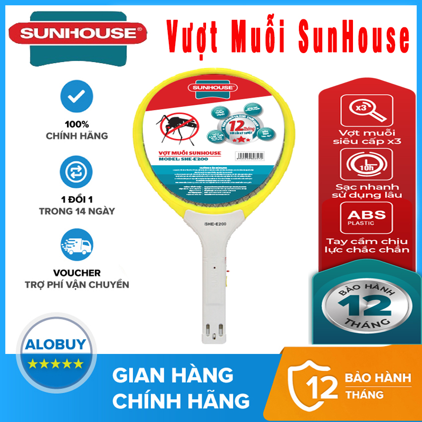 Vợt Muỗi Sunhouse SHE-S500 - Vợt bắt muỗi - Vợt đánh muỗi - Vợt muỗi điện - Vợt muỗi tích hợp đèn LED, 3 lớp lưới giúp tiêu diệt muỗi nhanh chóng, thân bằng nhựa ABS cao cấp, dây sạc cắm rời tiện lợi, BH 12 tháng Toàn Quốc.