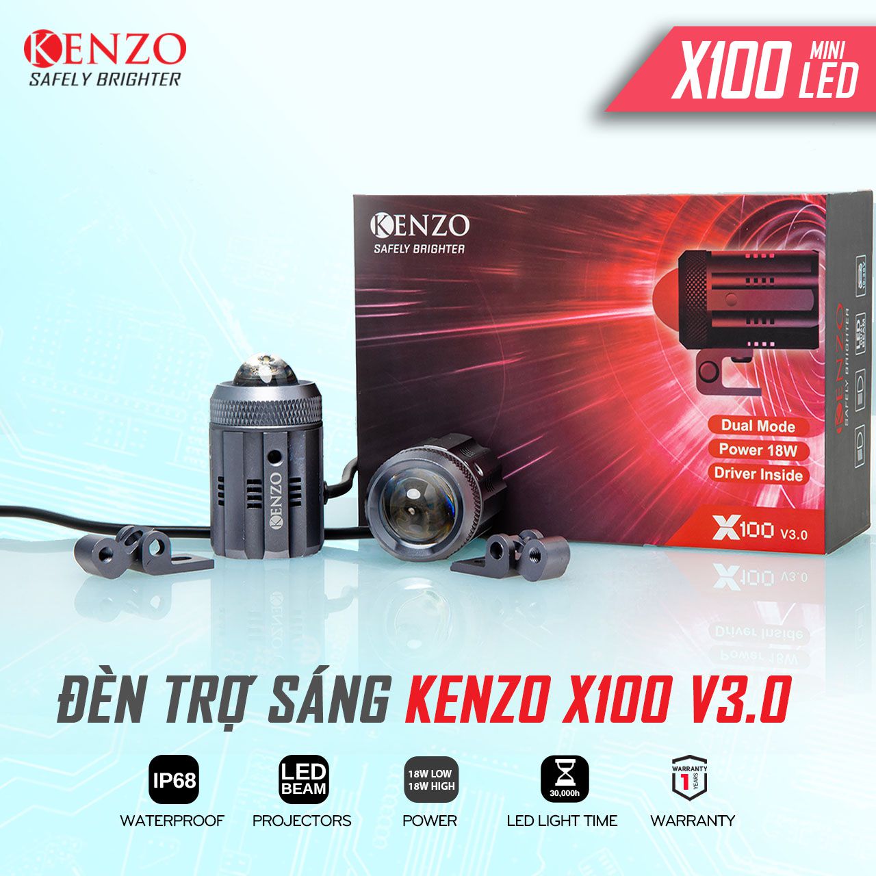 Đèn Bi Cầu Kenzo X100 V3 - Cos Trắng Pha Vàng