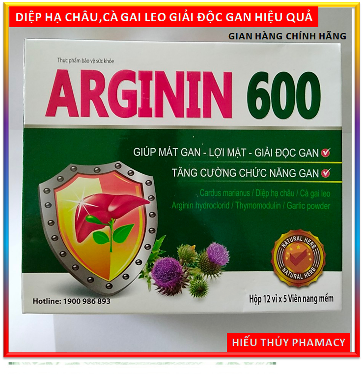 Viên uống Bổ Gan ,mát gan ARGININ600 - Cà gai leo, actiso, tỏi đen, diệp hạ châu - giúp giải độc gan, lợi mật hiệu quả - Hộp 60 viên chuẩn GMP Bộ Y tế