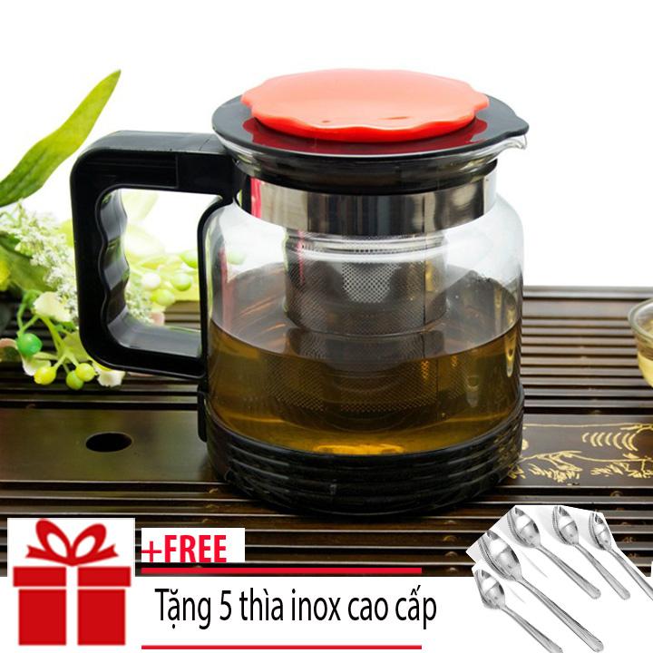 Bình pha trà, cà phê 1,8l có lưới lọc tặng bộ 5 thìa inox cao cấp - ấm pha trà và cafe đầu lọc inox 1800ml - bình pha trà có lõi lọc - bình lọc trà -bình pha trà và cà phê 1800 ml - bình đựng trà có lõi lọc cao cấp home wares