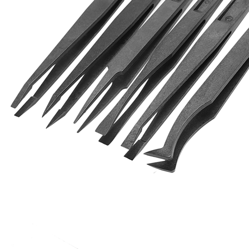 6PCS Precision Tweezer Set Plastic Anti Static Tool Kit Size 1/2/3/5/6/8 each one(Black)
