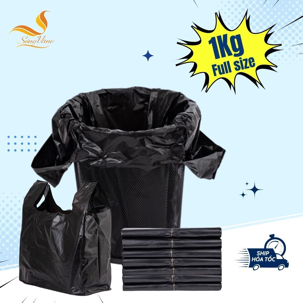Túi nilon đen đựng rác có quai loại 2kg, 5kg, 10kg, 15kg, 20kg (số lượng 1kg)