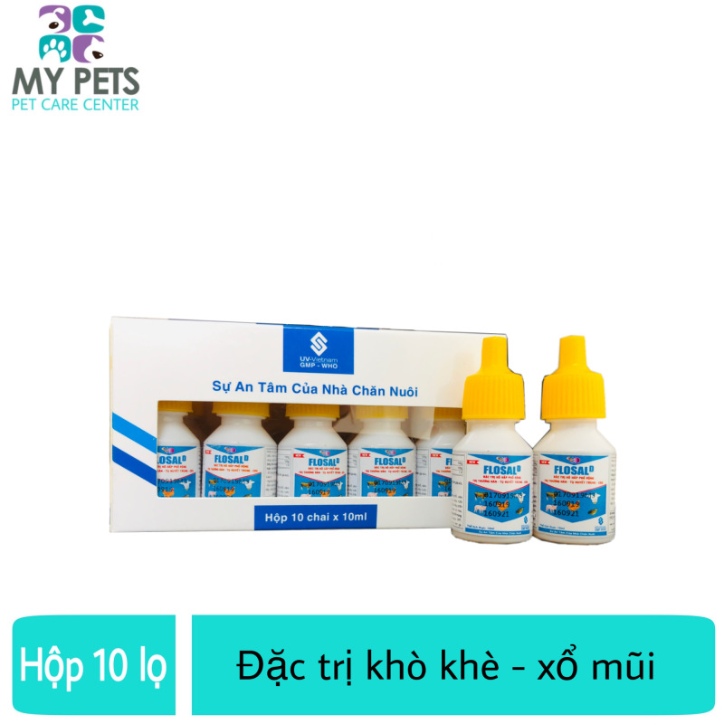 Flosal - D khò khè, tụ huyết trùng cho chim cảnh, gà đá - hộp 10 lọ x 10ml