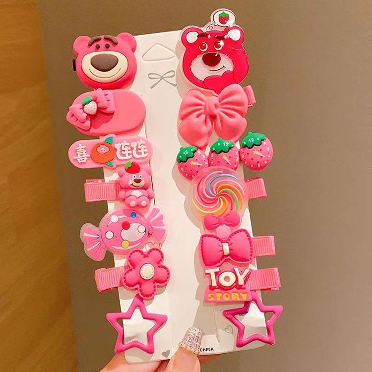 Sét 14 cặp tóc gấu dâu hồng xinh xắn cho bé