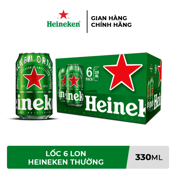 Lốc 6 lon bia Heineken thường 330ml