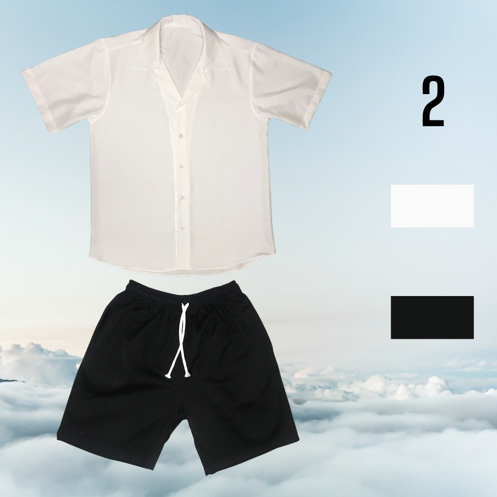 Set áo sơ mi cổ vest, quần đùi kaki