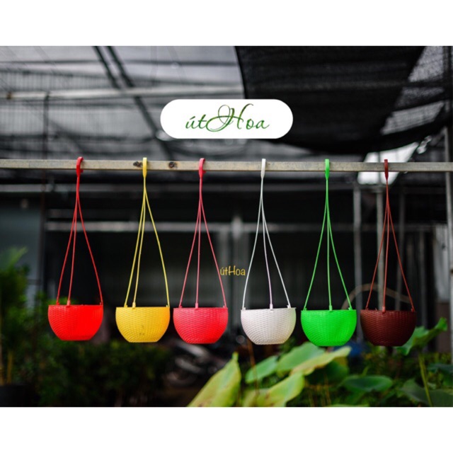 Combo 10 chậu treo mây lớn (19x13cm, chọn màu, có sẵn dây treo)