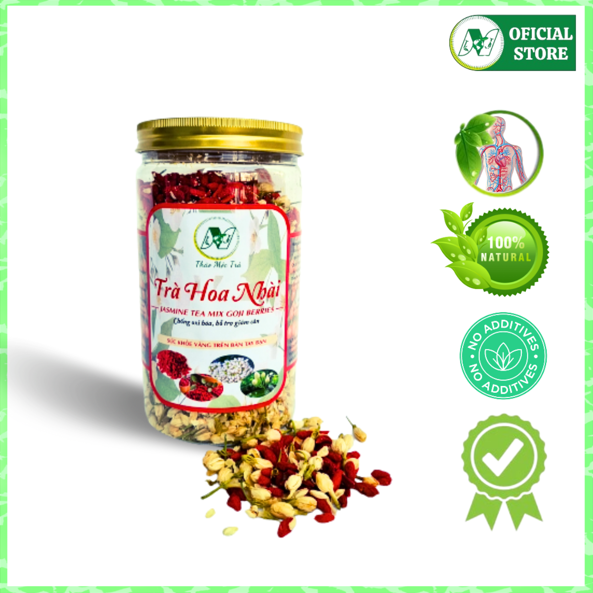 Trà hoa nhài, câu kỷ tử 100gr sấy khô búp hoa nhài trắng đẹp, câu kỷ tử màu đẹp, quả to