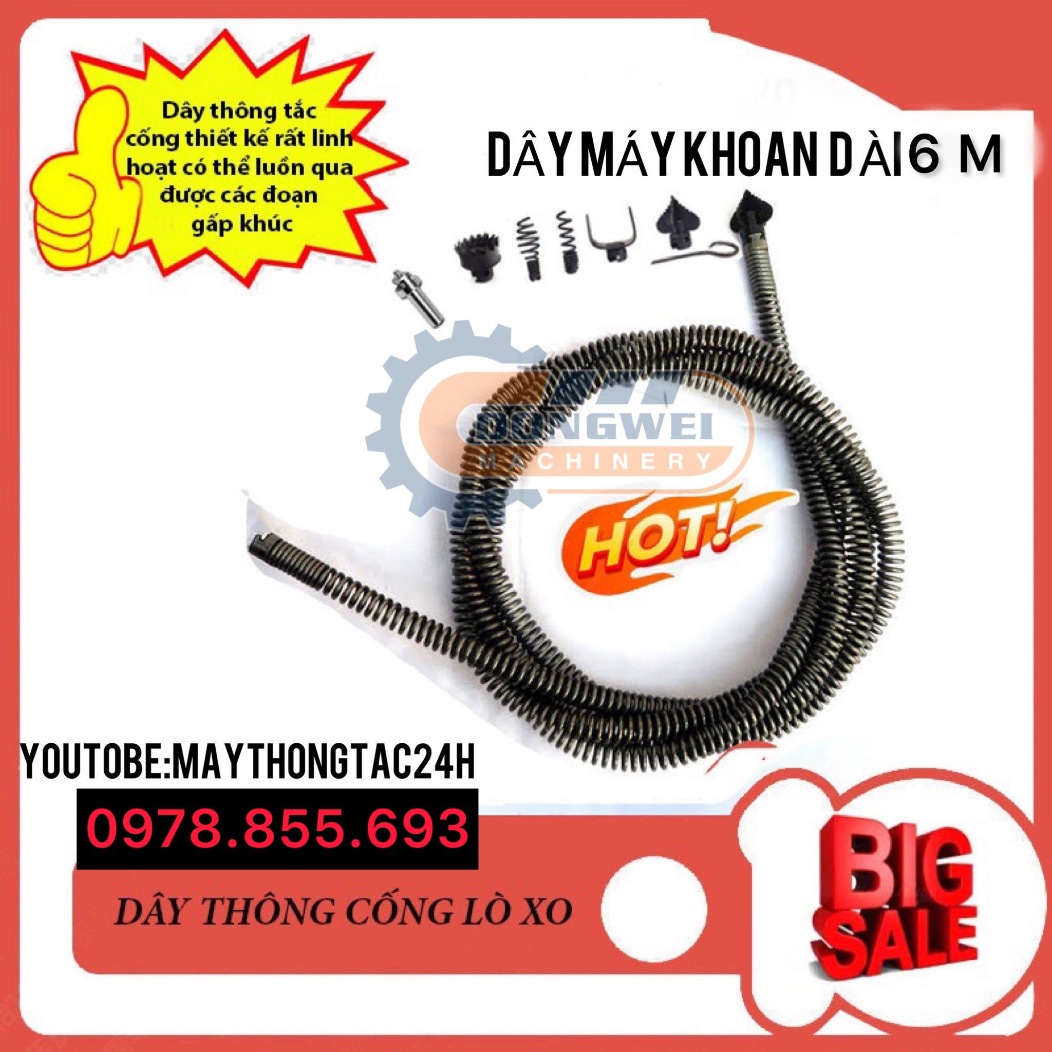 Dây thông tắc cống dùng máy khoan dài 6m