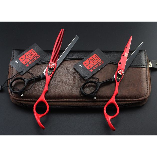Bộ kéo cắt tóc Kasho HA 03 đen đỏ (mua cặp kéo được tặng 1 bao da 1 lược toni guy 1 dụng cụ chỉnh kéo)