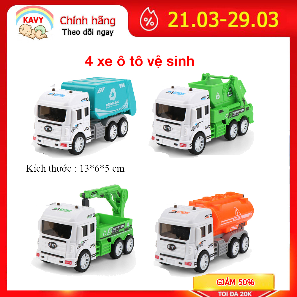 Bộ đồ chơi xe vệ sinh môi trường  cho bé gồm 4 chiếc với các chi tiết chuyển động linh hoạt, TẶNG kèm 1 xe ô tô mini xinh xắn đáng yêu, giúp bé chơi vui vẻ, nuôi dưỡng tinh thần ham học hỏi cho bé