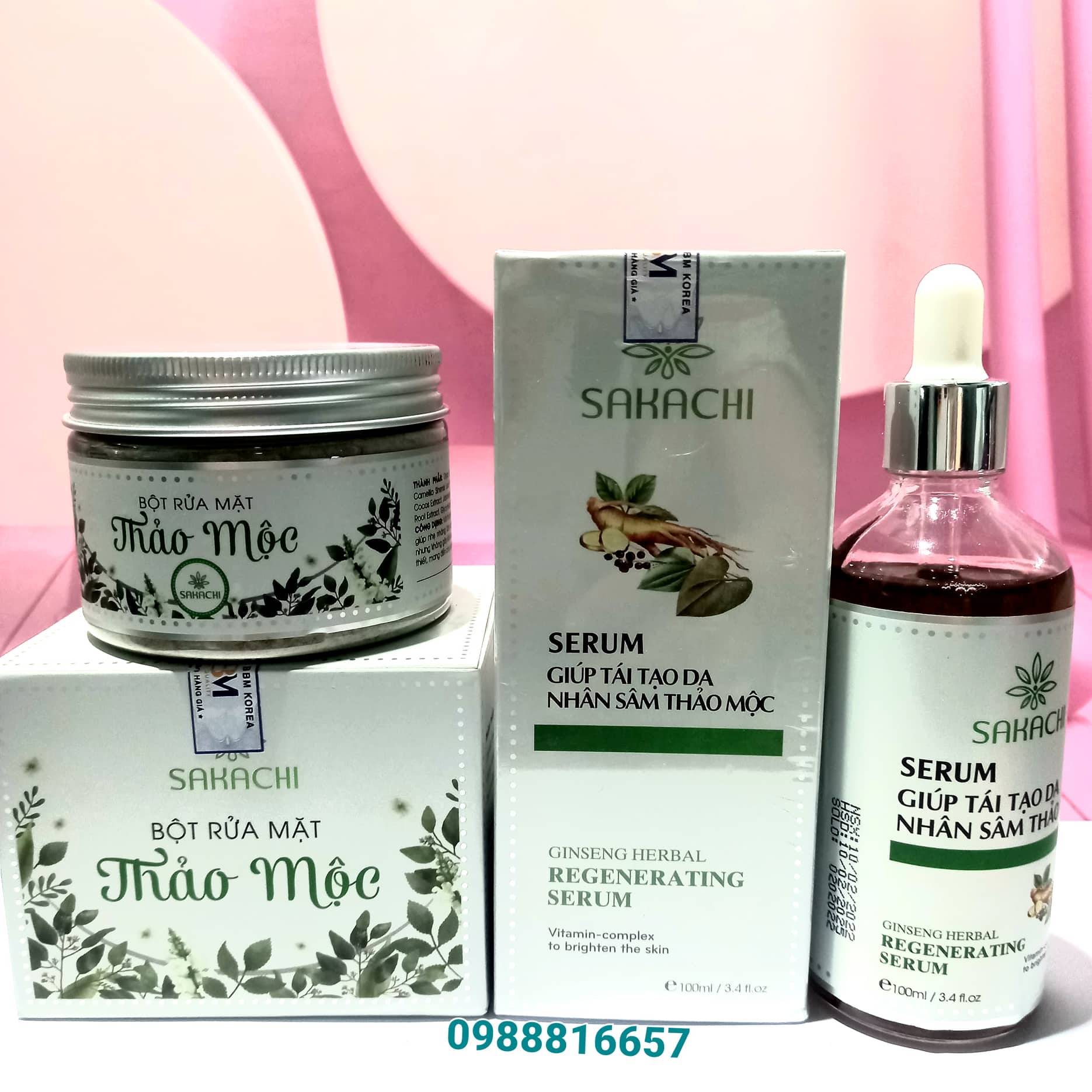 BỘ 2 DƯỠNG DA SAKACHI ( Bột rửa mặt, serum tái tạo da)