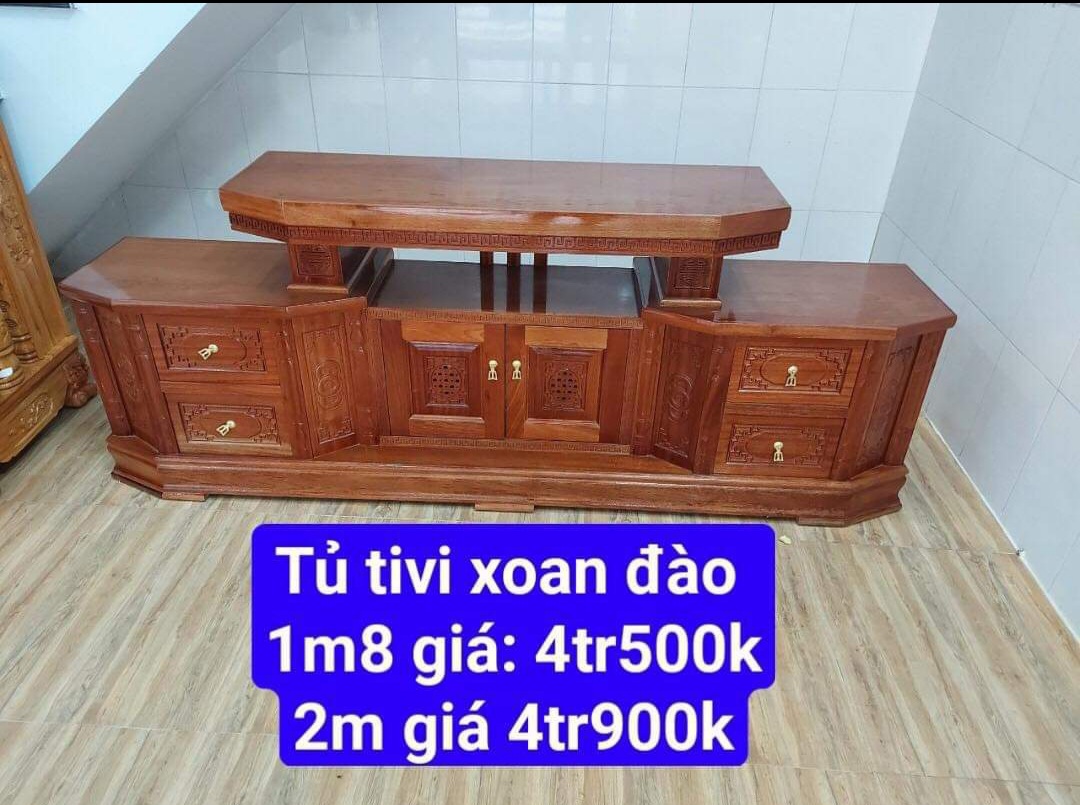 Tủ tivi-kệ tivi gỗ xoan đào 2 tầng dài đẹp nn