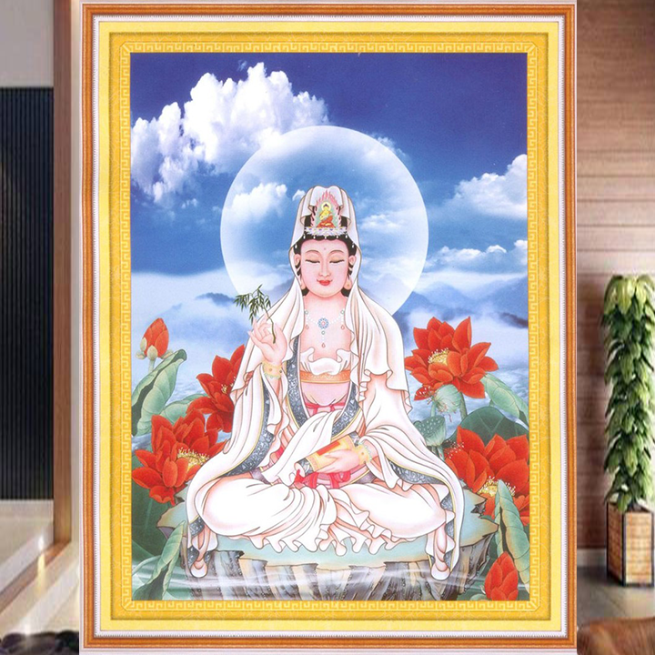 [HCM]Tranh thêu chữ thập Quan Âm Bồ Tát ngồi A860 - kích thước 57 * 72