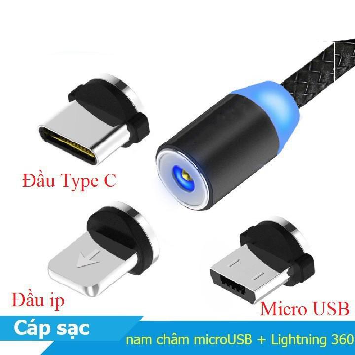 [HCM]Cáp sạc TỪ dây dù 3 ĐẦU ( IP + SS + TypeC )