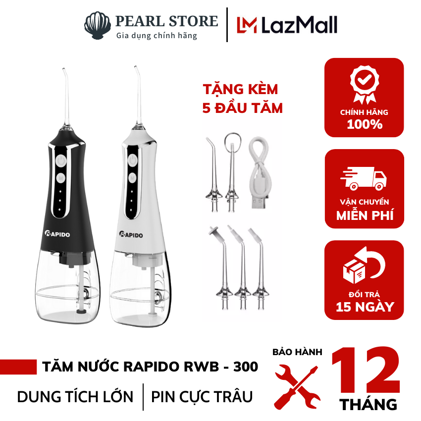 Máy tăm nước, máy tăm nước cầm tay, máy xỉa răng bằng nước, tăm nước Rapido, tăm xỉa răng nước Rapido RWG 150 – Hàng chính hãng bảo hành 6 tháng