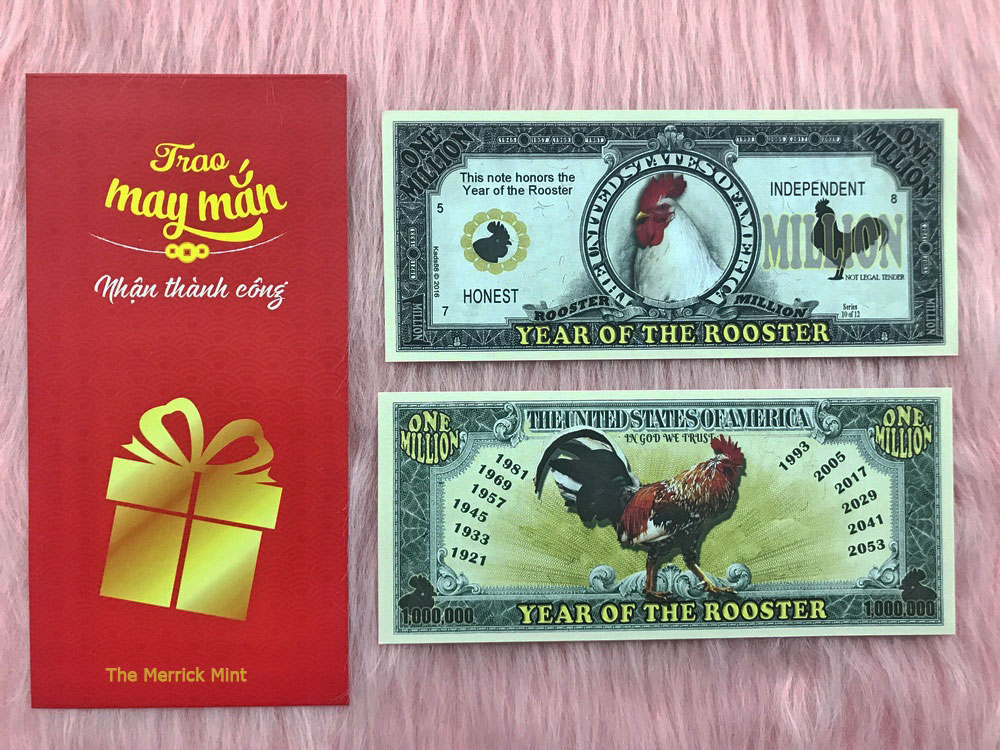 Tờ hình con gà 1 triệu usd lưu niệm , quà tặng phong thủy, dùng để sưu tầm , quà tặng lì xì cho người tuổi Dậu