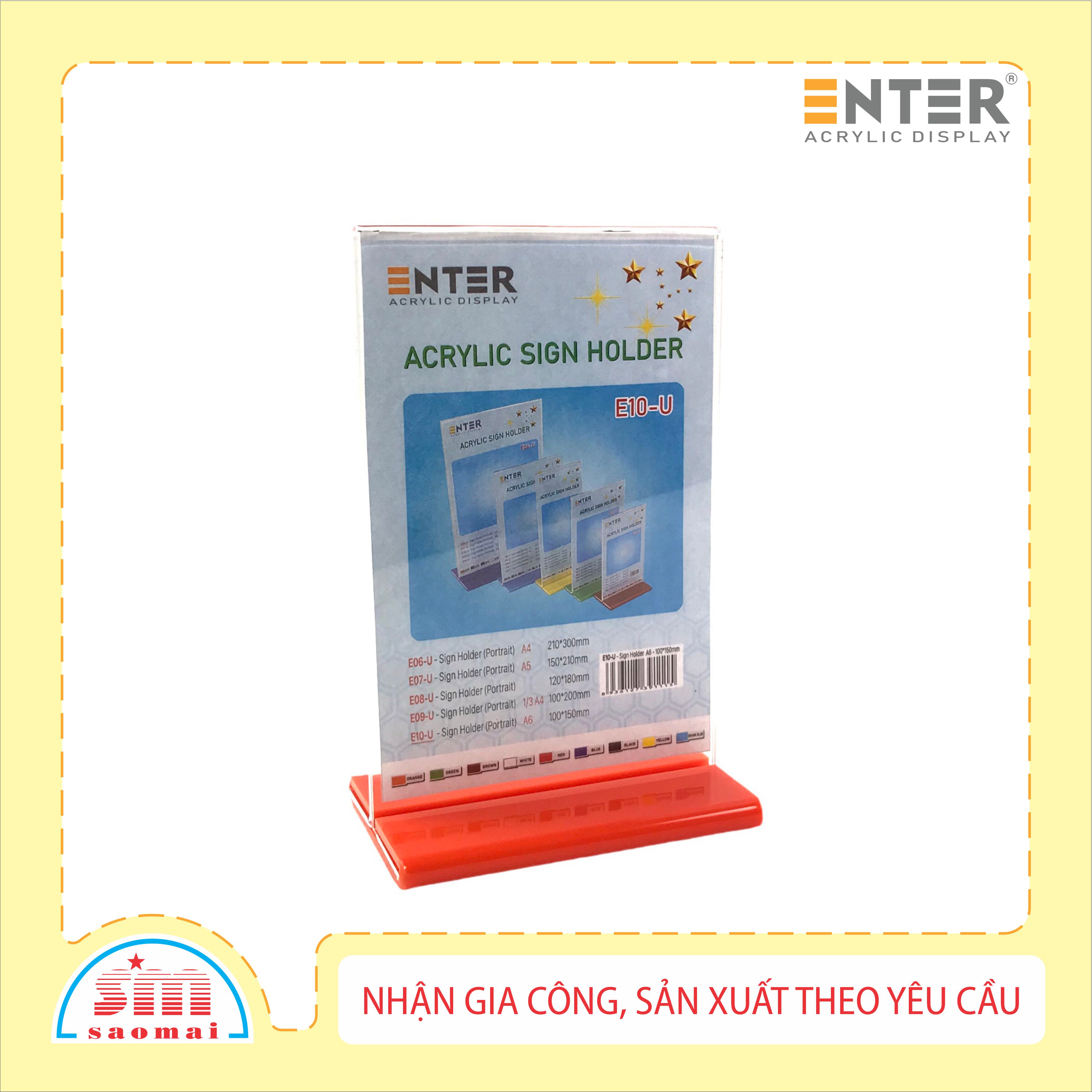 Kệ 2 mặt mica enter e10-u lr 100x150mm đế lùa uốn bằng