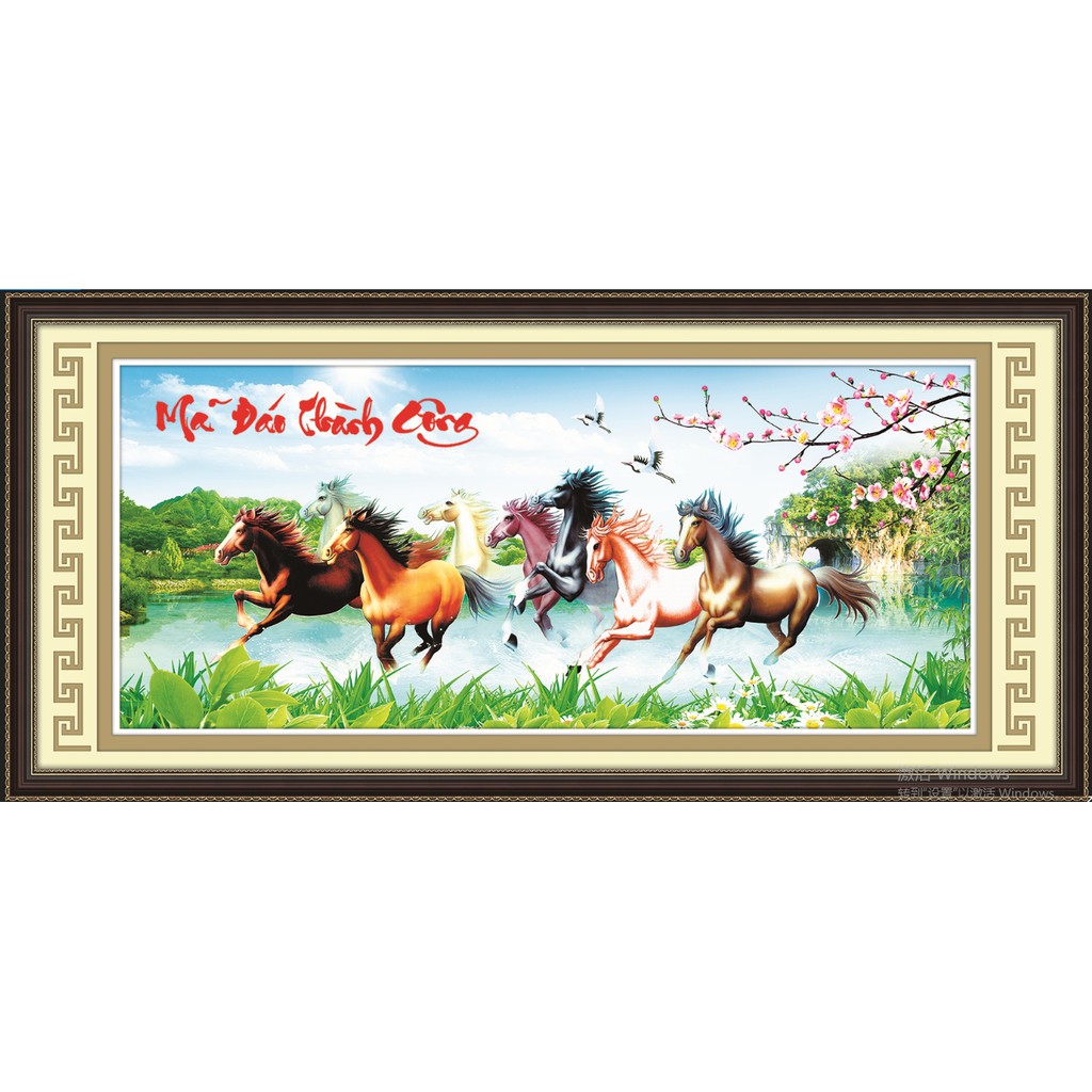 TRANH ĐÍNH ĐÁ 8 con ngựa Mã Đáo Thành Công ABC Ailuo AL77577 [Size 109x50 cm]