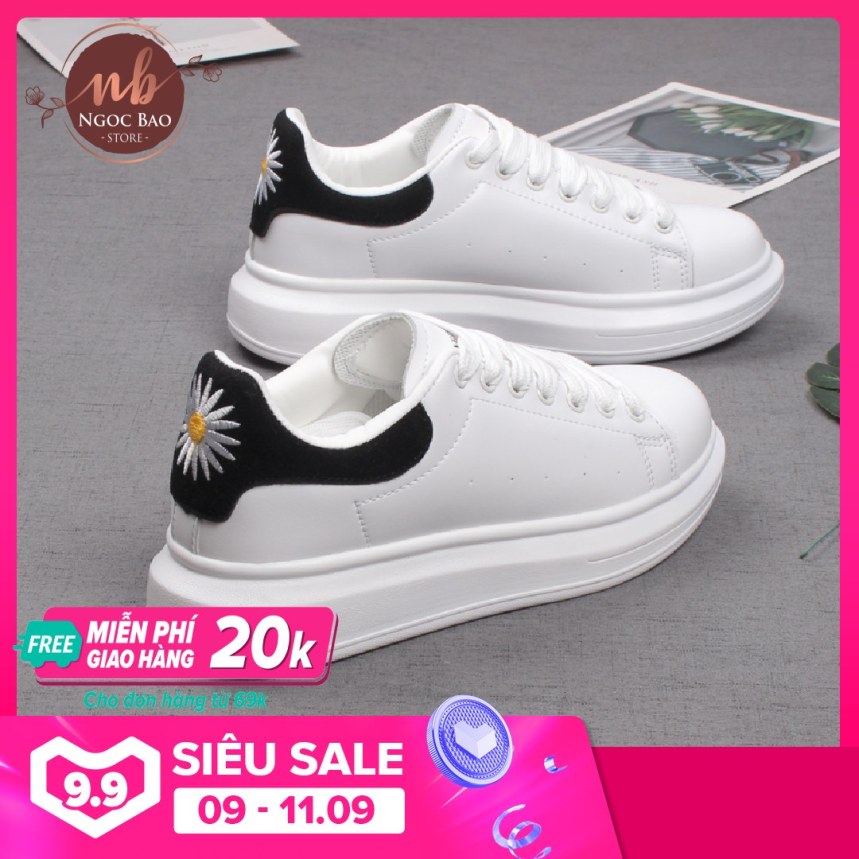 Giày thể thao Sneaker nam nữ MC queen thêu logo Hoa cúc tăng chiều cao 5cm, mang êm chân, thấm hút mồ hôi Chống hôi chân HOT TREND 2020 , Ngocbao Store , giày thể thao nam nữ chất liệu da Cao cấp mang đi học, đi chơi, giày đôi nam nữ giá rẻ