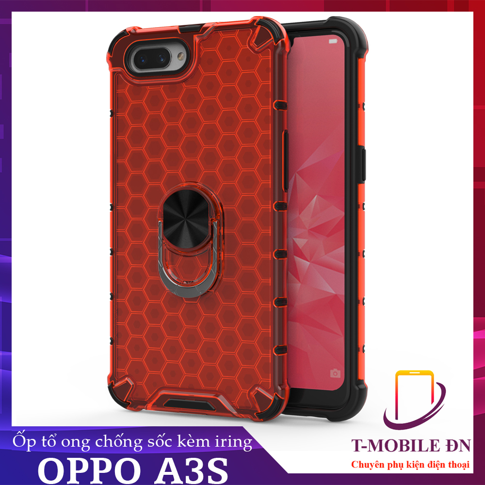 Ốp lưng Oppo A3S chống sốc họa tiết tổ ong kèm nhẫn iring làm giá đỡ chống xem video