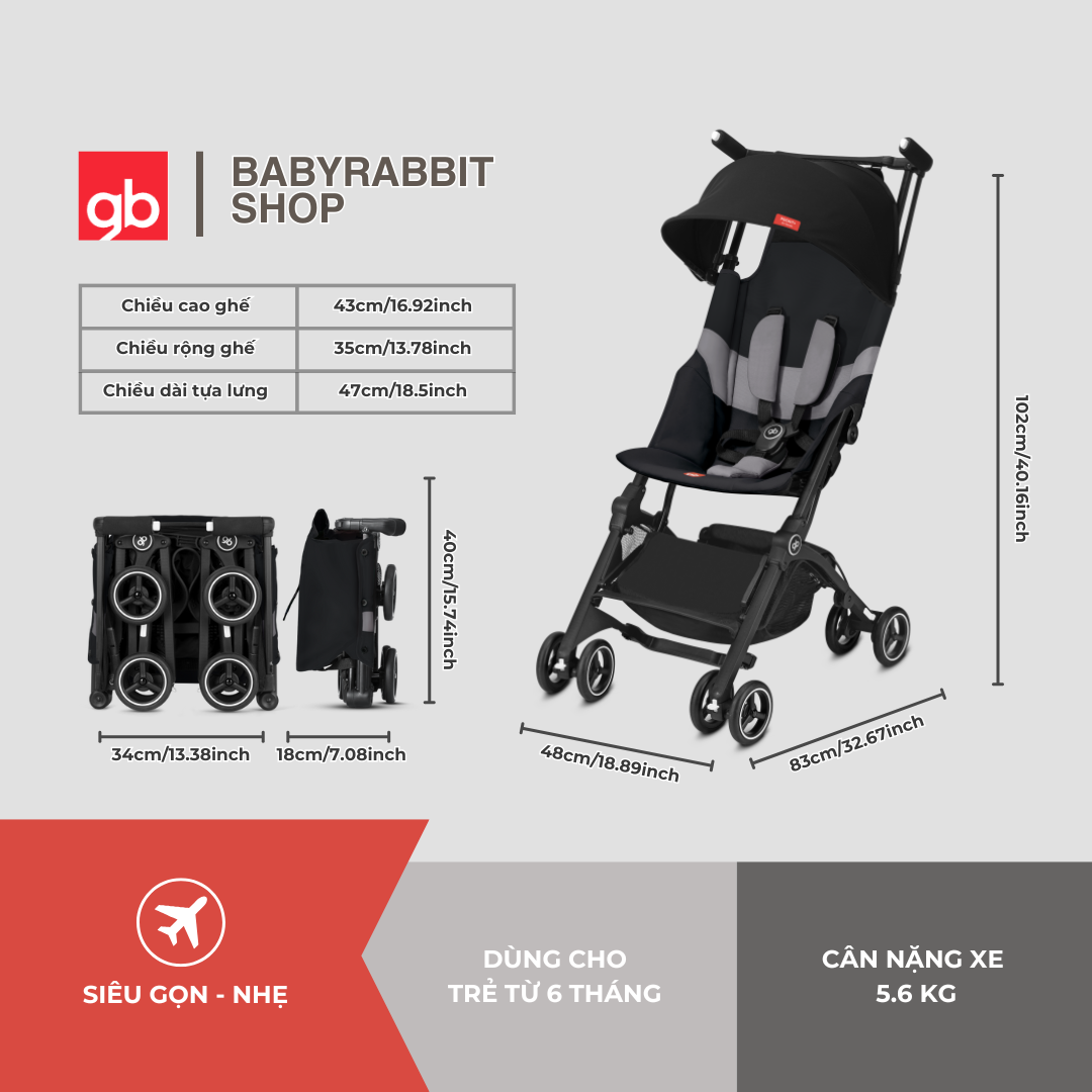 Xe đẩy gấp gọn cho bé GB Pockit All Terrain