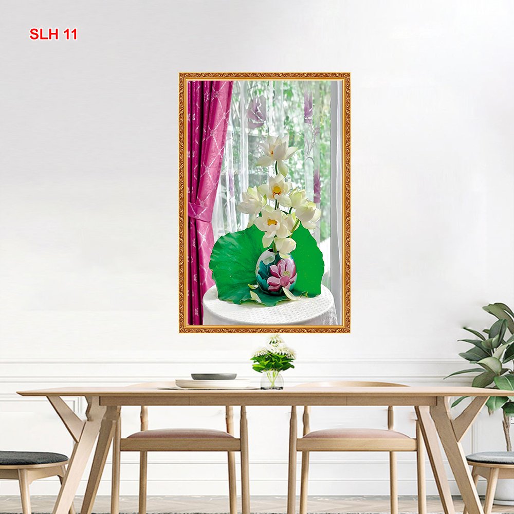 Tranh Dán Tường 3D Lọ Hoa Sen Trắng Trang Nhã - SLH 11- Tranh Hoa Sen Đẹp Trang Trí Nhà