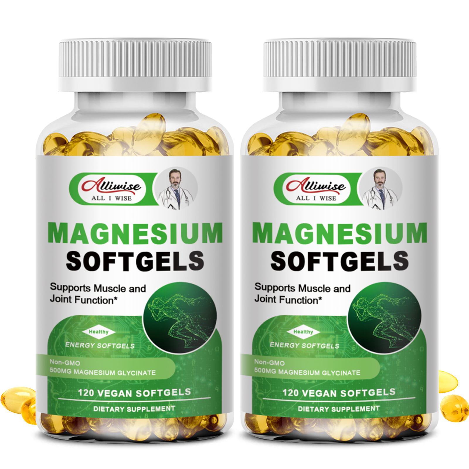 Alliwise Chelated Magnesium Glycinate 500mg Supplemnt, High Absorption Easy Swallow Pure Magnesium Supplement Softgels, High Bioavailability Magnesium for Sleep & Calm Support, Muscle & Bone Health, Natural & Vegan