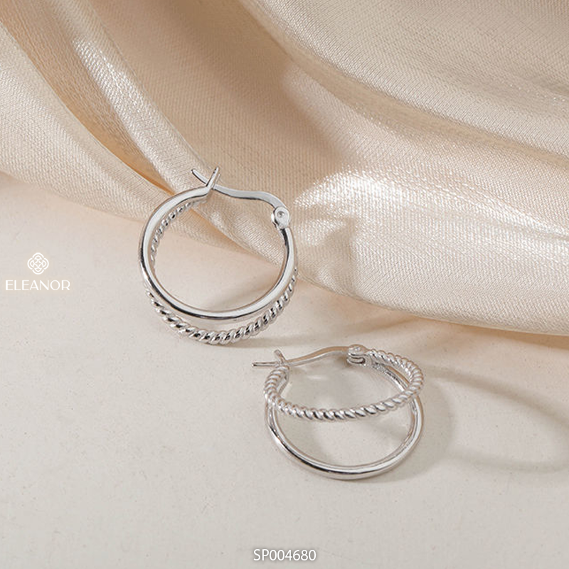 Bông tai nữ chuôi bạc 925 Eleanor Accessories khuyên tai hình tròn cuốn xoắn phụ kiện trang sức 4680