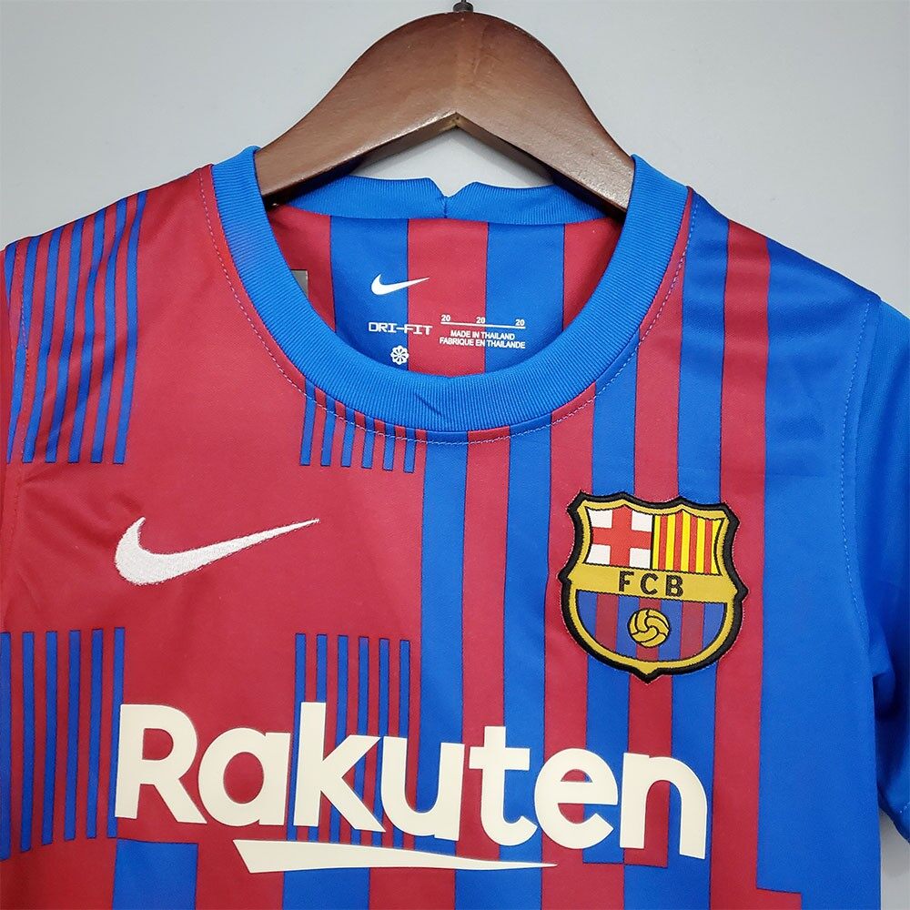 Áo Thi Đấu trẻ em Messi Barcelona 2021 Áo thi đấu bóng đá Bộ đồ gia dụng Barca trẻ em 2122