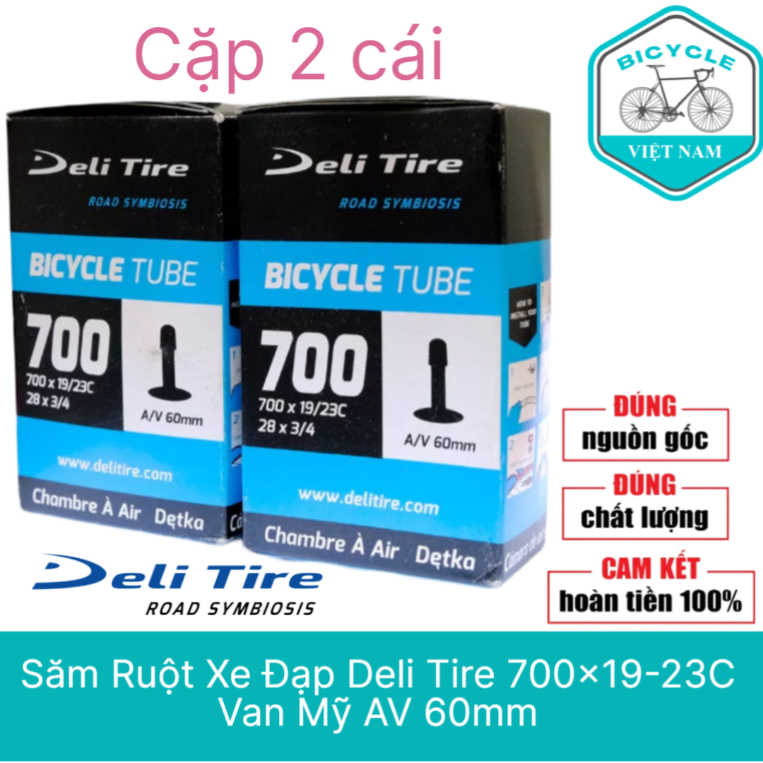 Cặp 2 cái săm ruột xe đạp deli tire 700x19-23c van mỹ av 60mm
