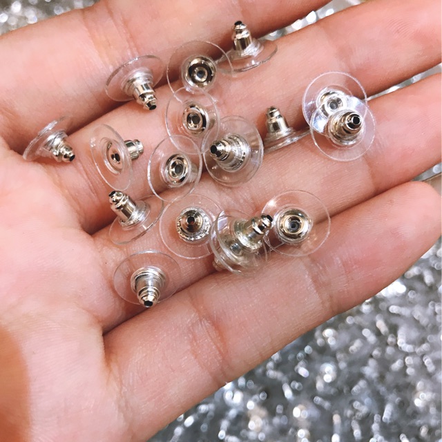 Set 5 Đôi Chốt Khuyên Tai Đệm Cao Su Màu Bạc