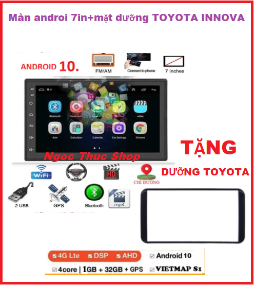 Đầu dvd android 7inch cho ô tô tích hợp GPS chỉ đường, màn hình 7inch Full HD+tặng khung dưỡng dùng chung cho dòng TOYOTA, màn hình androi dòng lắp sim 4G ram 1G/2G-rom32G có kính cường lực 2.5D, IPS chống chói lóa...Dvd oto.