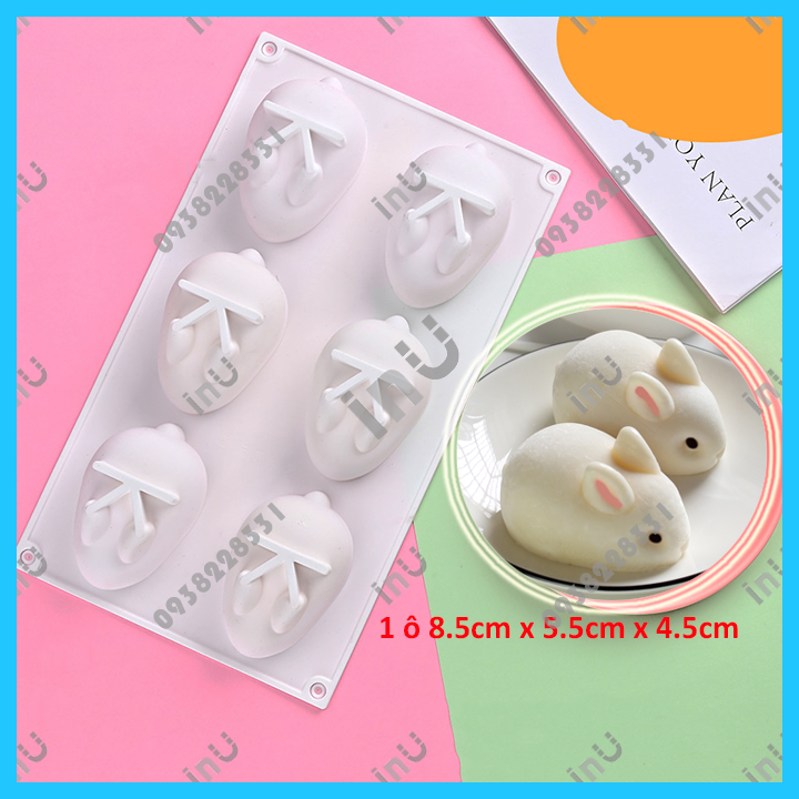 Khuôn silicon thỏ ngọc mẹ 6 con lớn làm rau câu pudding, bánh nướng