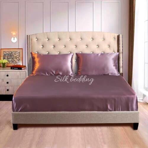 Bộ 4 món ga gối phi lụa lan pham bedding hàng loại 1 mát mịn - hồng tím