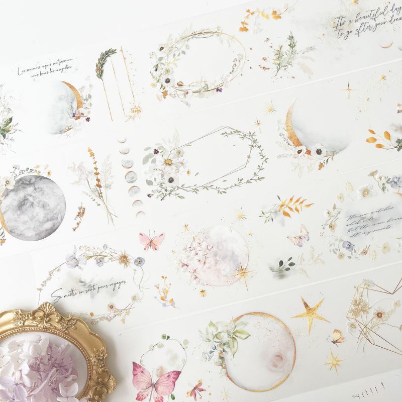Krisna.room ♡ Hãng Journal pages- 1 chu kì cuộn băng dán hình Floral Moon