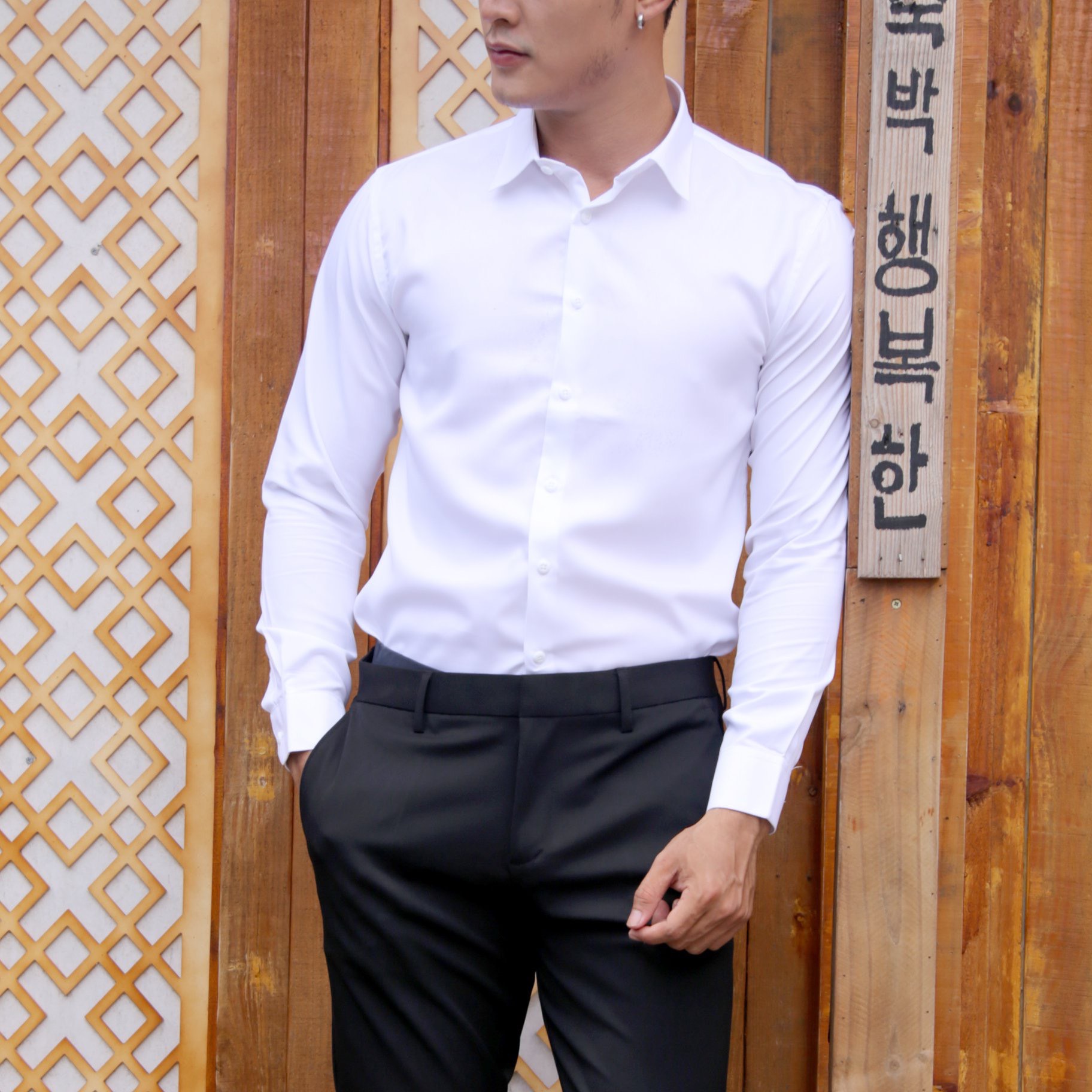 CELEB Áo Sơ Mi Nam Tay Dài Trắng