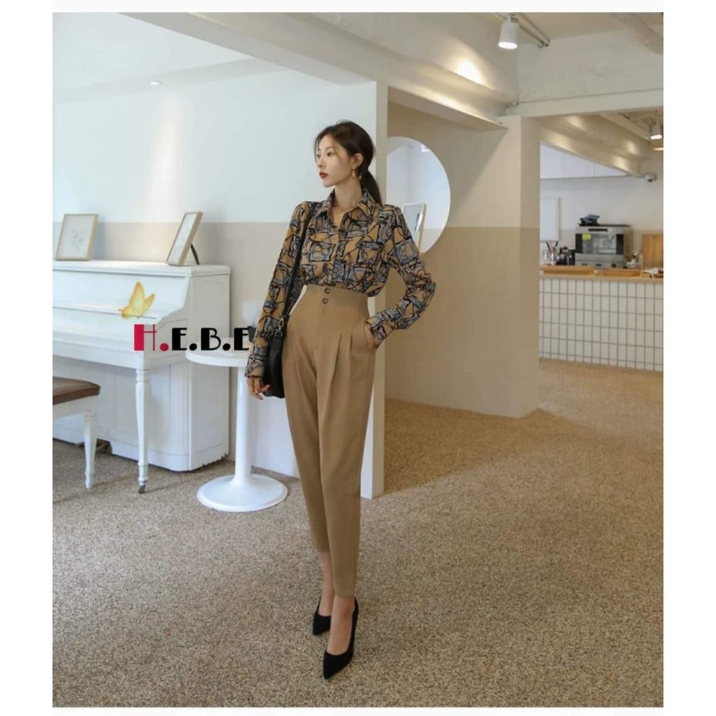 Quần tây baggy công sở cạp liền 2 cúc- Quần baggy nữ lưng cao dễ phối đồ đi làm siêu xinh