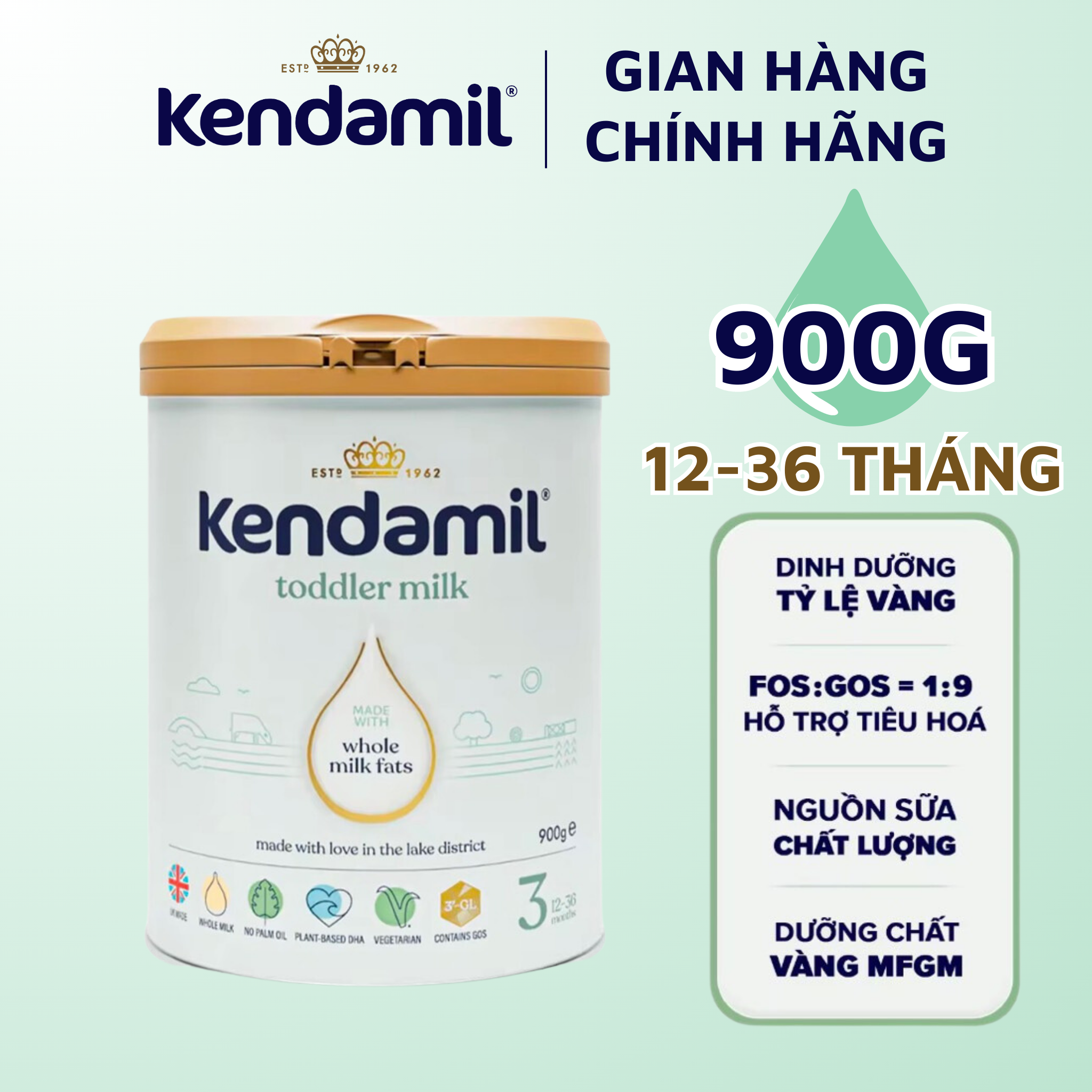 Sữa nguyên kem hoàng gia Kendamil số 3 900g