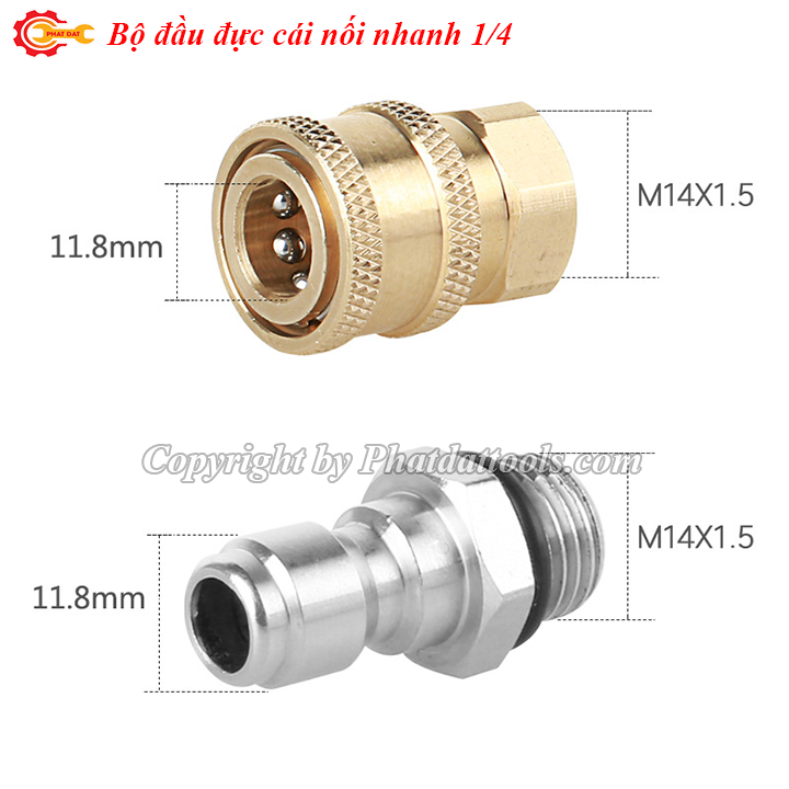 Bộ đầu đực-cái nối nhanh 1/4 ren 14mm