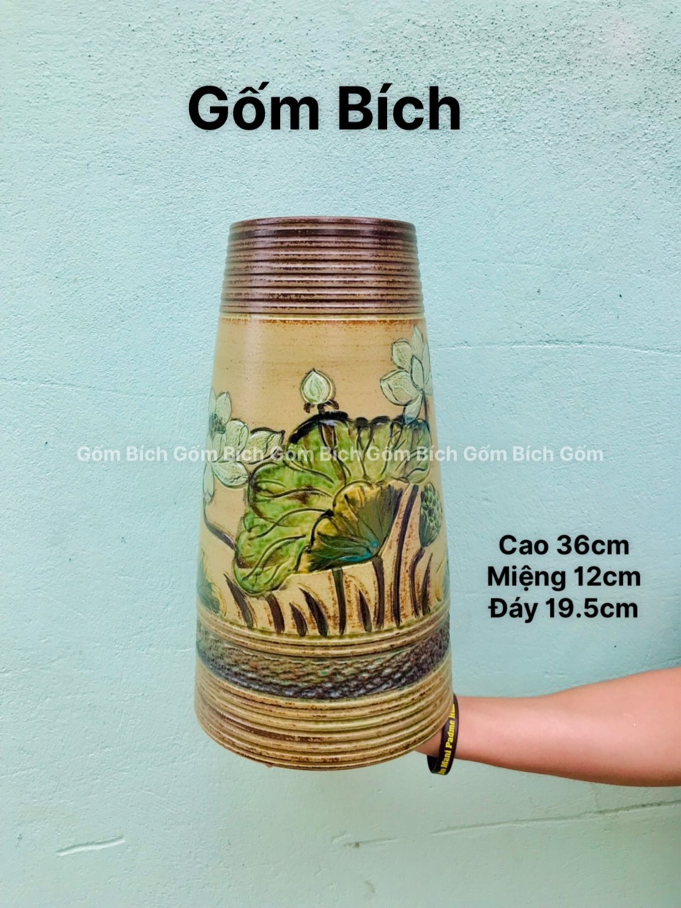 Bình hoa lọ hoa men mộc cao 36cm dáng ống gốm sứ bát tràng - gốm bích