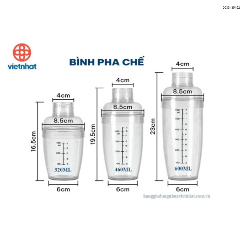 Bình lắc pha chế trà, cà phê các loại thức uống nhựa cao cấp Việt Nhật 460ML