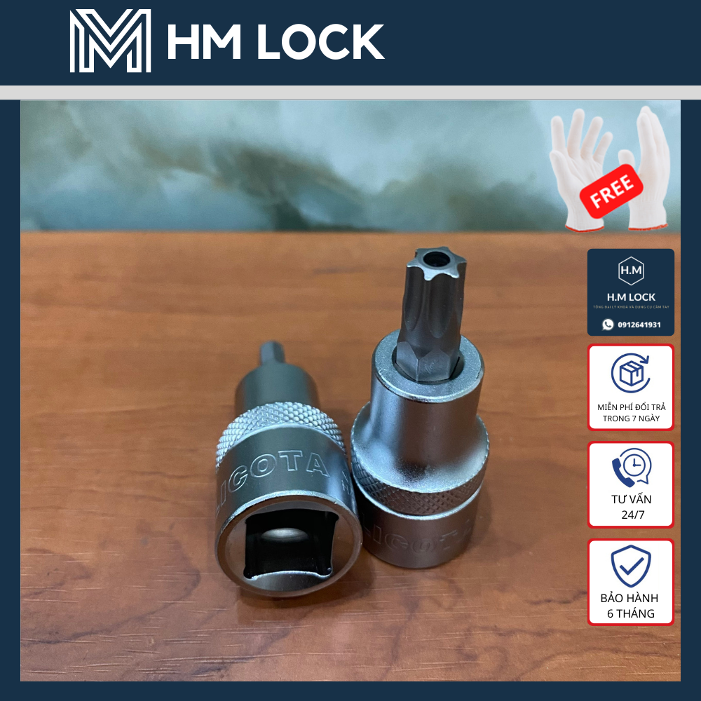 ĐẦU TUÝP 1/2” LỤC GIÁC BÔNG LICOTA T20 - T55 ĐẦU CÓ LỖ - HÀNG NHẬP KHẨU ĐÀI LOAN - HM LOCK
