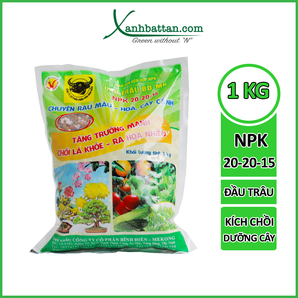 Phân Bón NPK 20-20-15 Đầu Trâu Bình Điền Cho Hoa Kiểng Và Rau Màu Gói 1 Kg