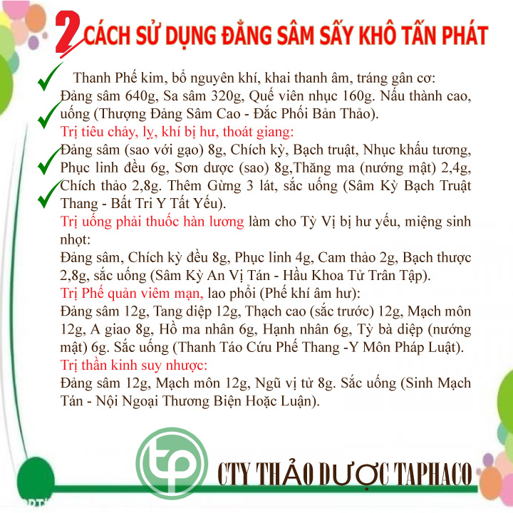 Đẳng sâm khô 500g, Đảng sâm khô, Lộ đẳng sâm - Tấn Phát