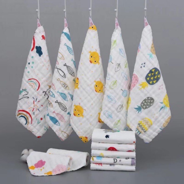 Khăn sữa 6 lớp nhăn xô cho bé. Set 5 cái