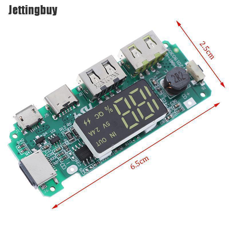 Jettingbuy Bảng sạc điện di động LED kép USB Micro Type-C bảo về mạch USB-INTL