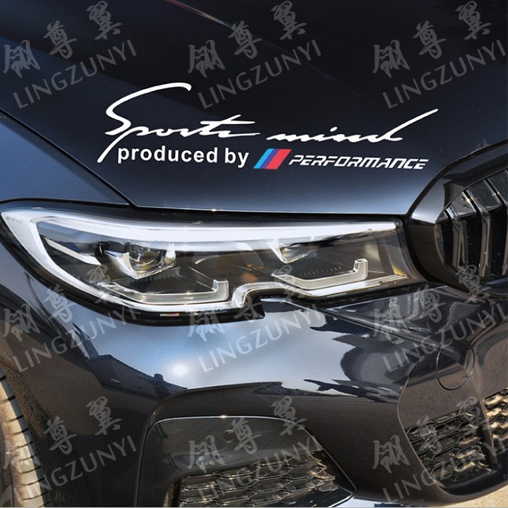 Tem sport mind dán capo xe ô tô Performance 02 (trắng)