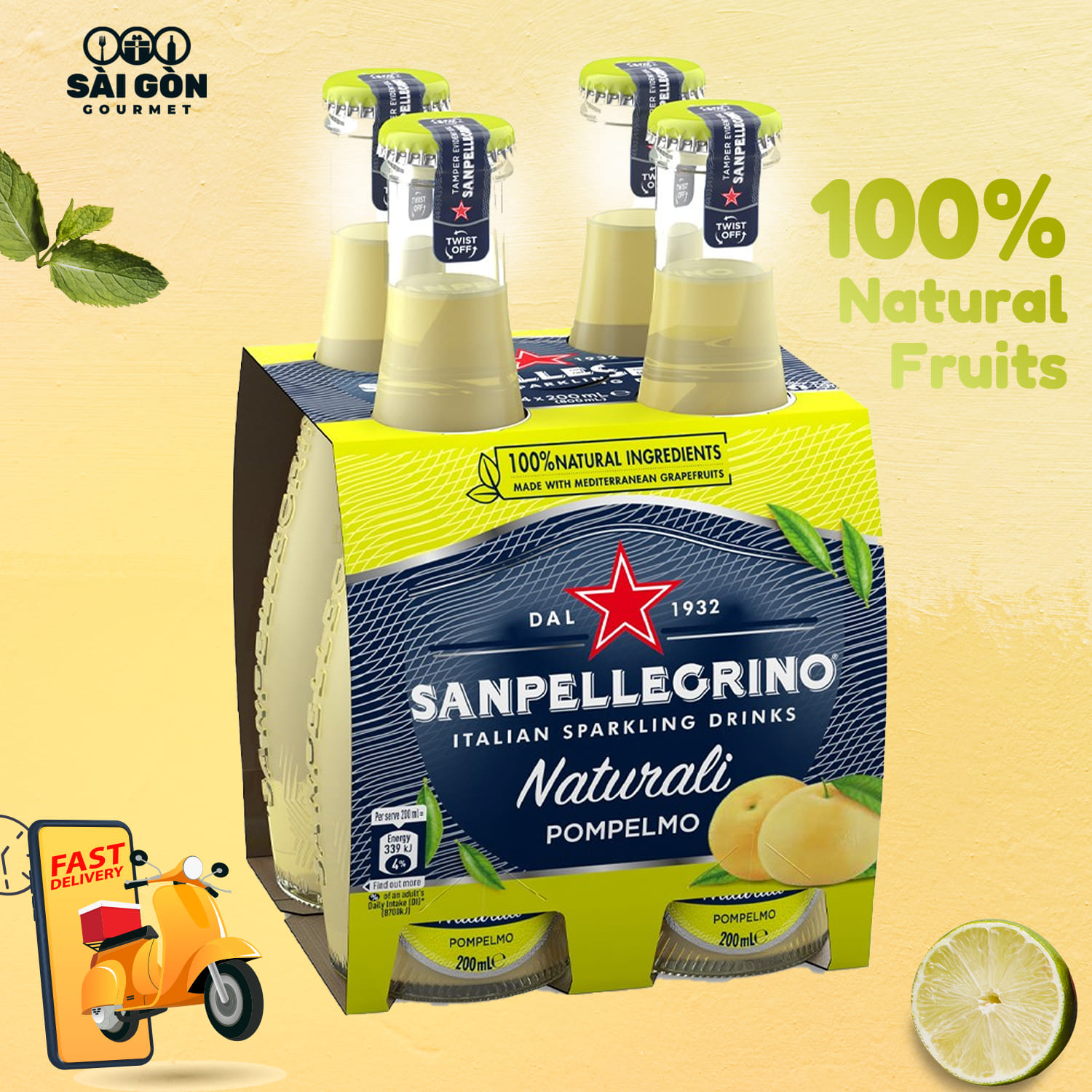 Nước bưởi có ga Sanpellegrino - Pompelmo/Grapefruit 200ml Date 10.2024